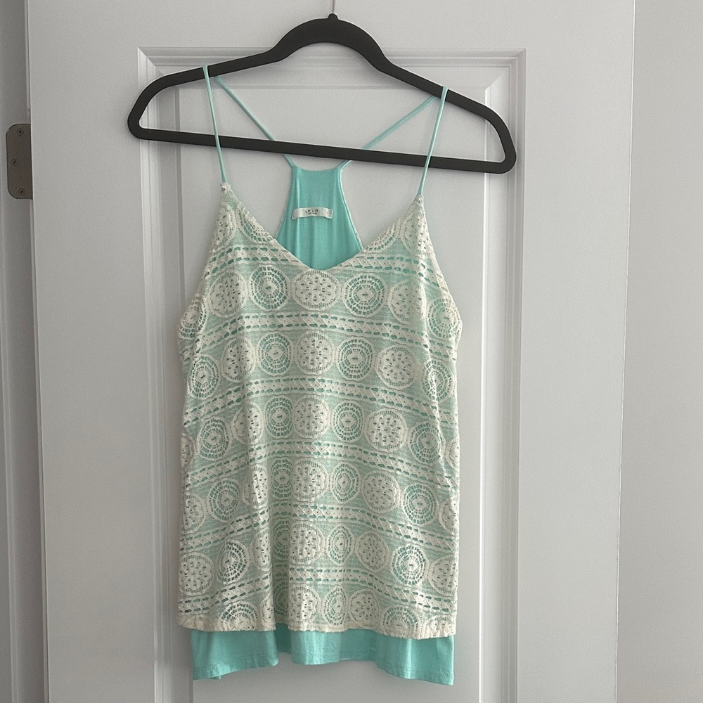 Crochet Lace and Mint Green Overlay Tank Top